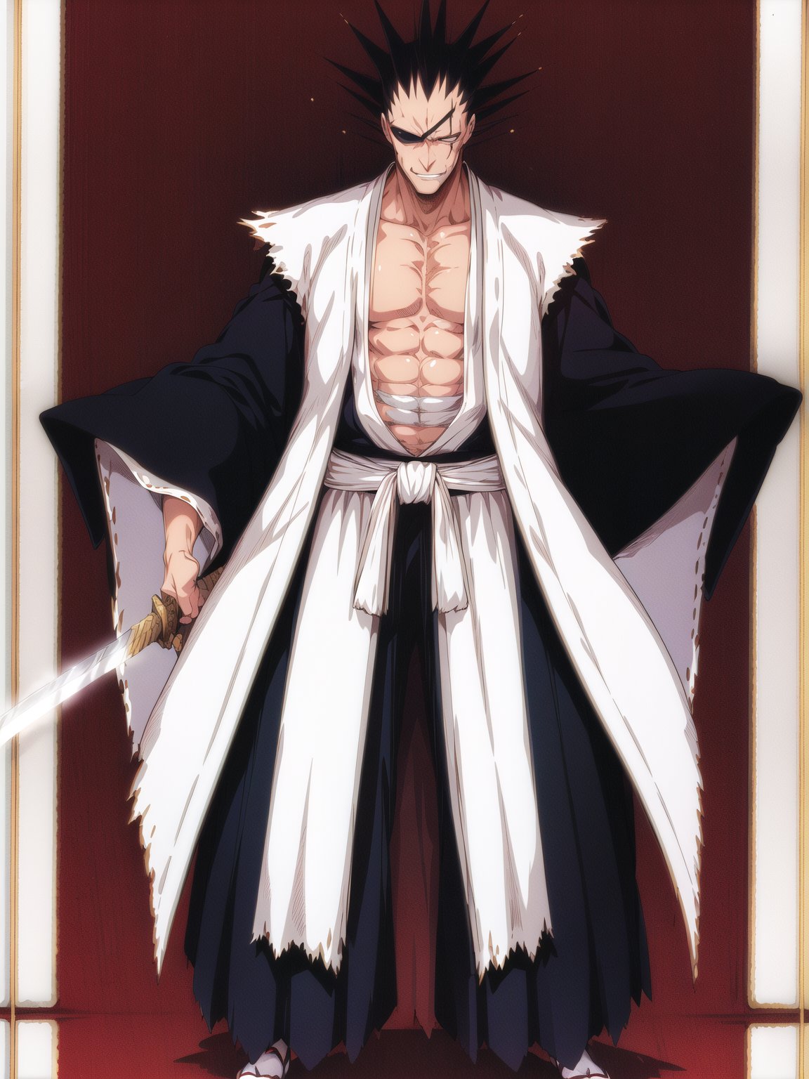 01556-4113049497-masterpiece, best quality, Kenpachi Zaraki, spiked hair, sword, japanese clothes,  full body shot,.jpg